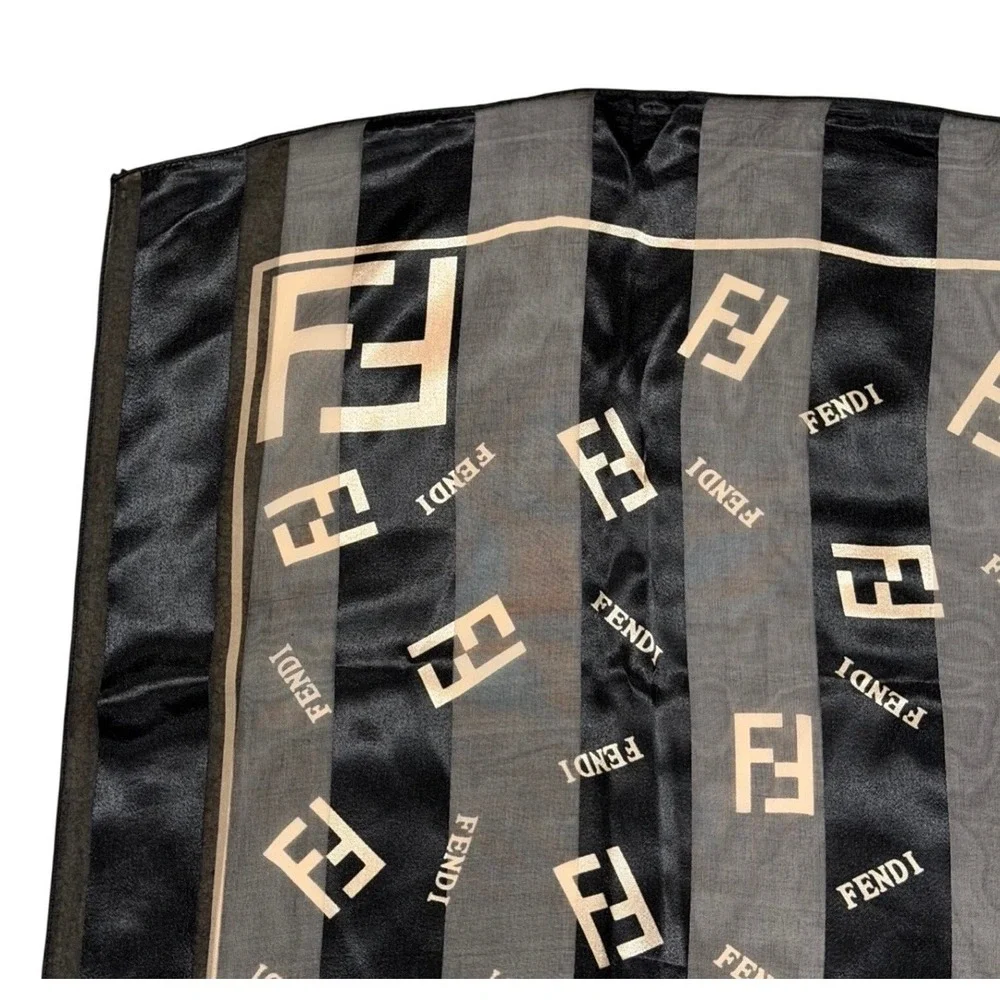 Vintage Fendi Black & Beige Transparent Silk Scarf Iconic FF Monogram – Square